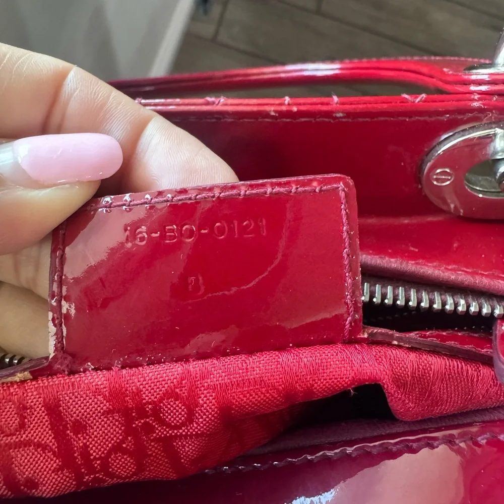 ❤️Dior Red Patent Quilted Lady Dior Satchel with Silver Hardware